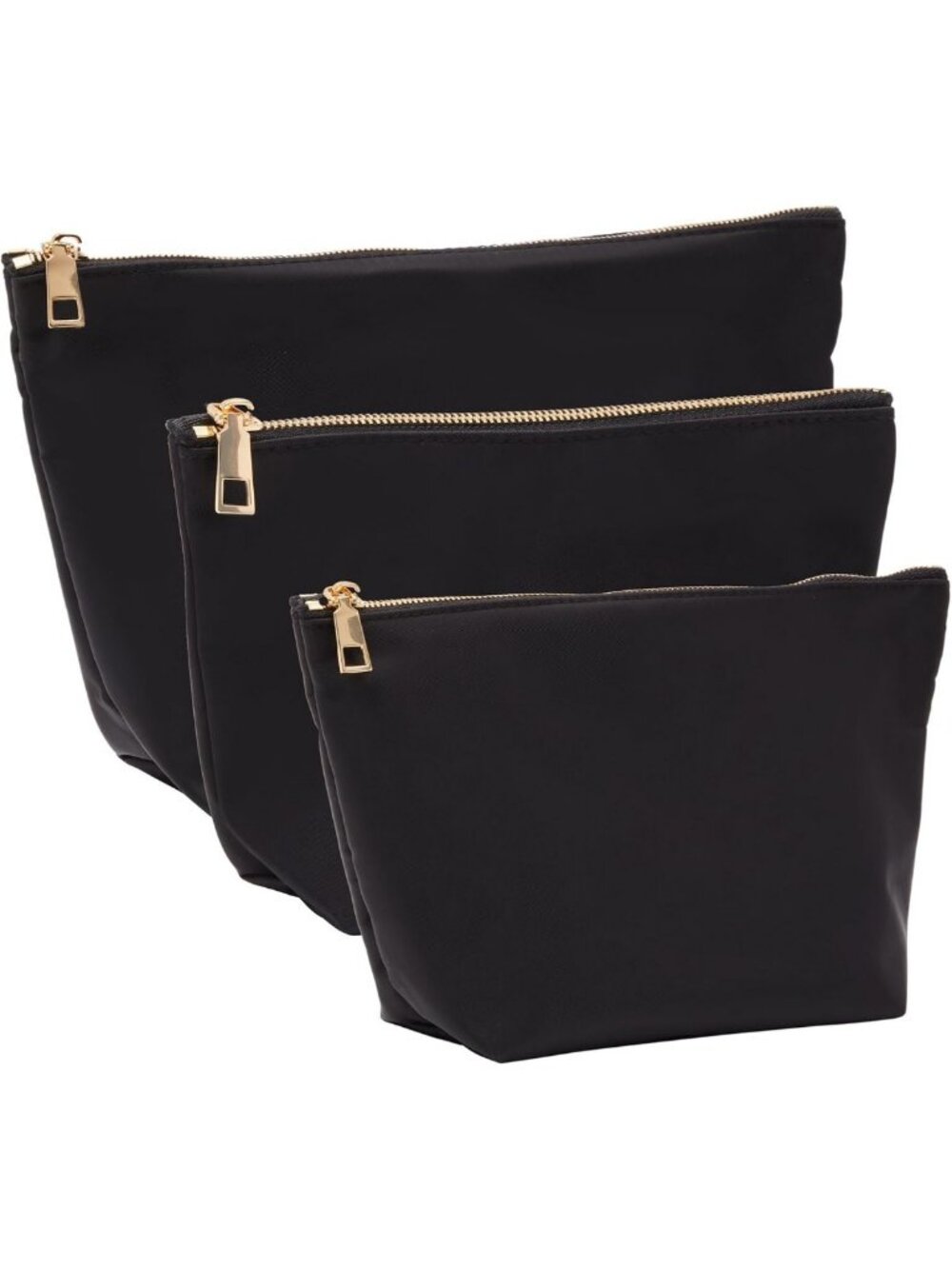 3-Piece Black Makeup Bag Set for Women | Nylon Zipper Cosmetic Pouches for